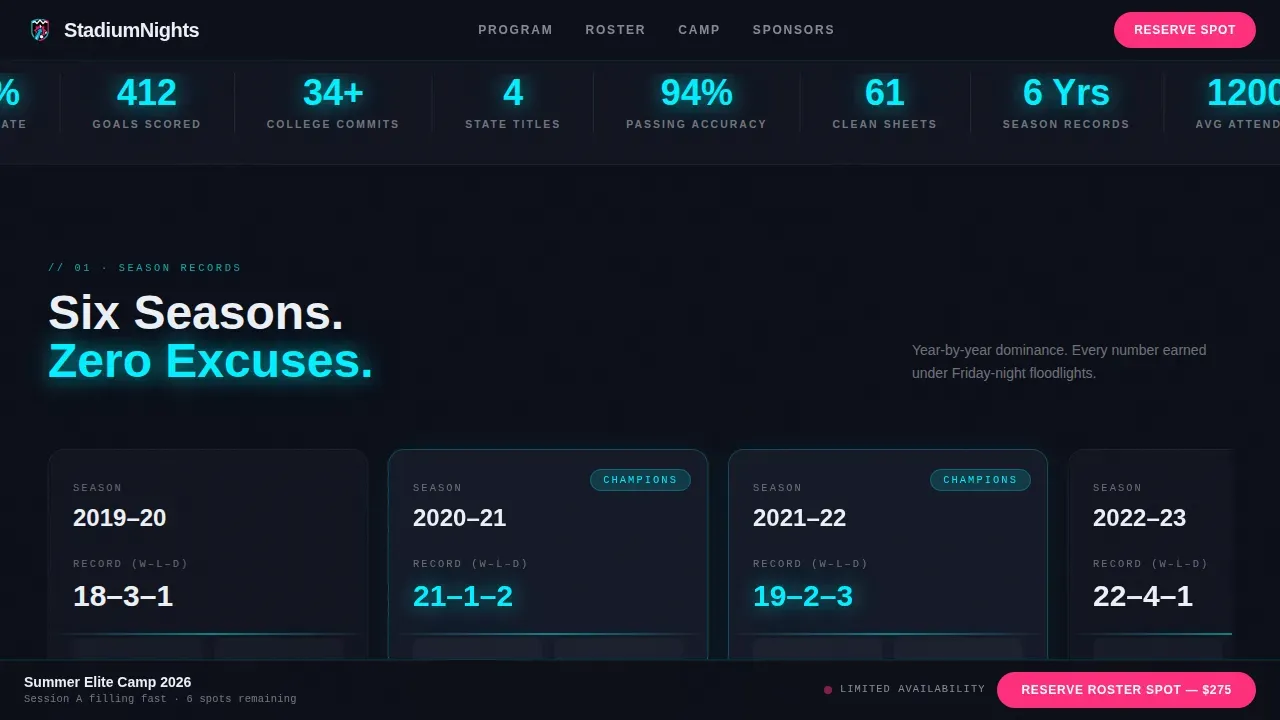 Dynamic Soccer Program Landing Page Template