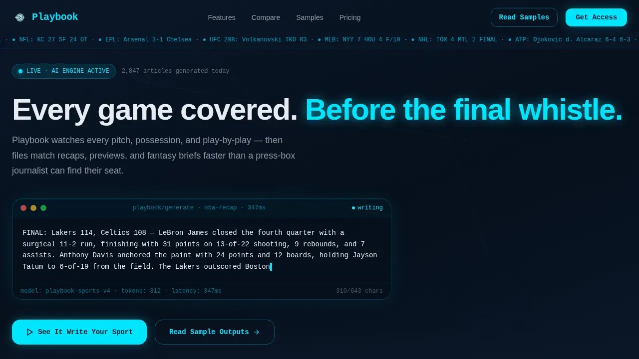 AI Sports Content Engine Landing Page Template