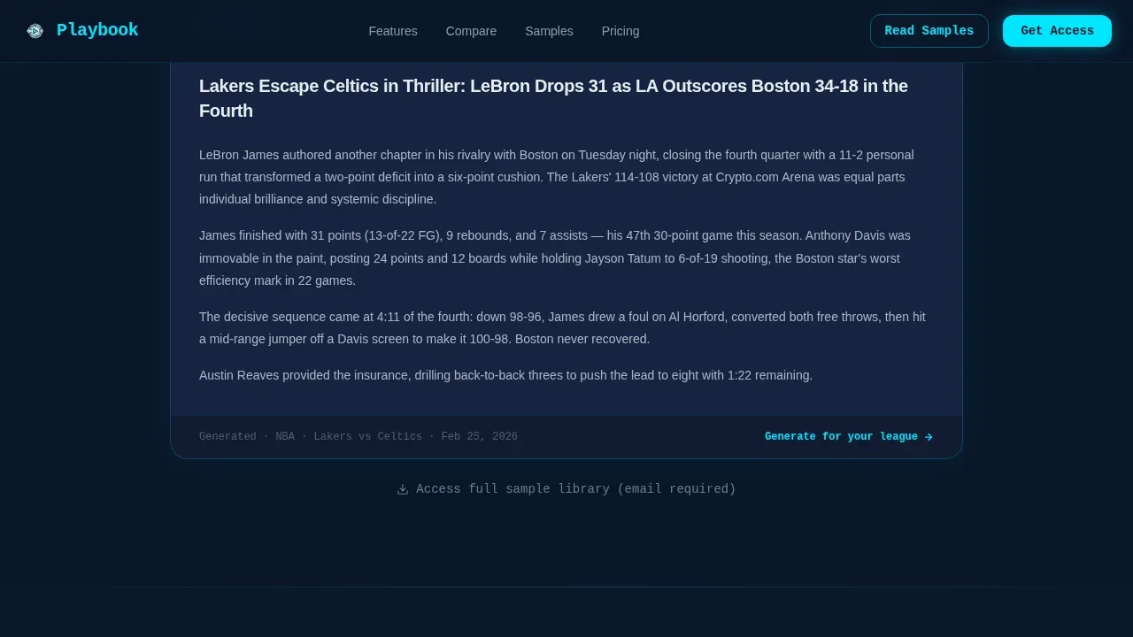 AI Sports Content Engine Landing Page Template