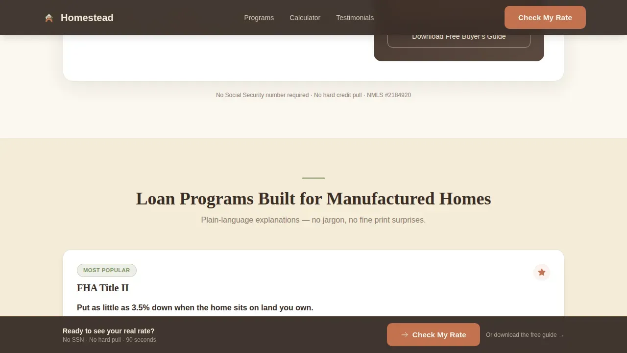Reliable Mobile Home Financing Landing Page Template
