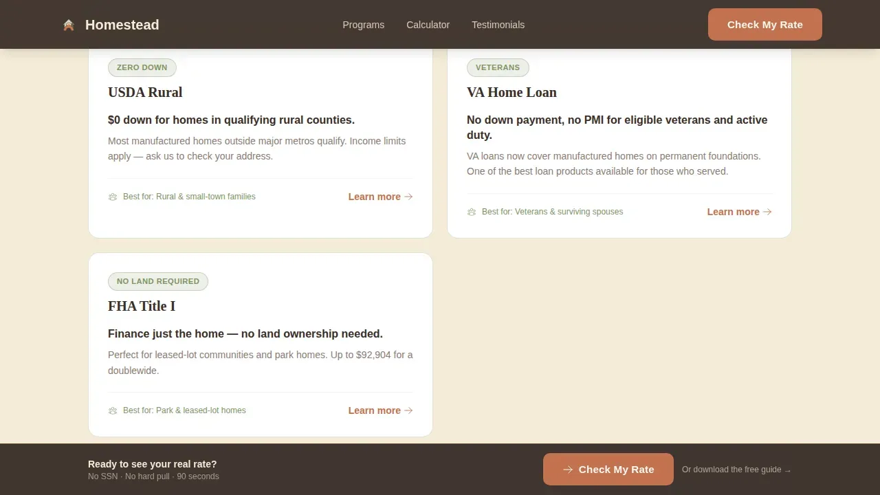 Reliable Mobile Home Financing Landing Page Template