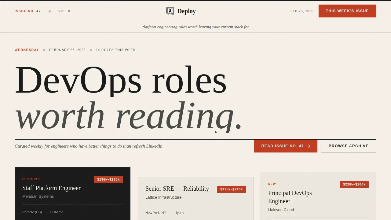 Editorial DevOps Jobs Newsletter Landing Page Template