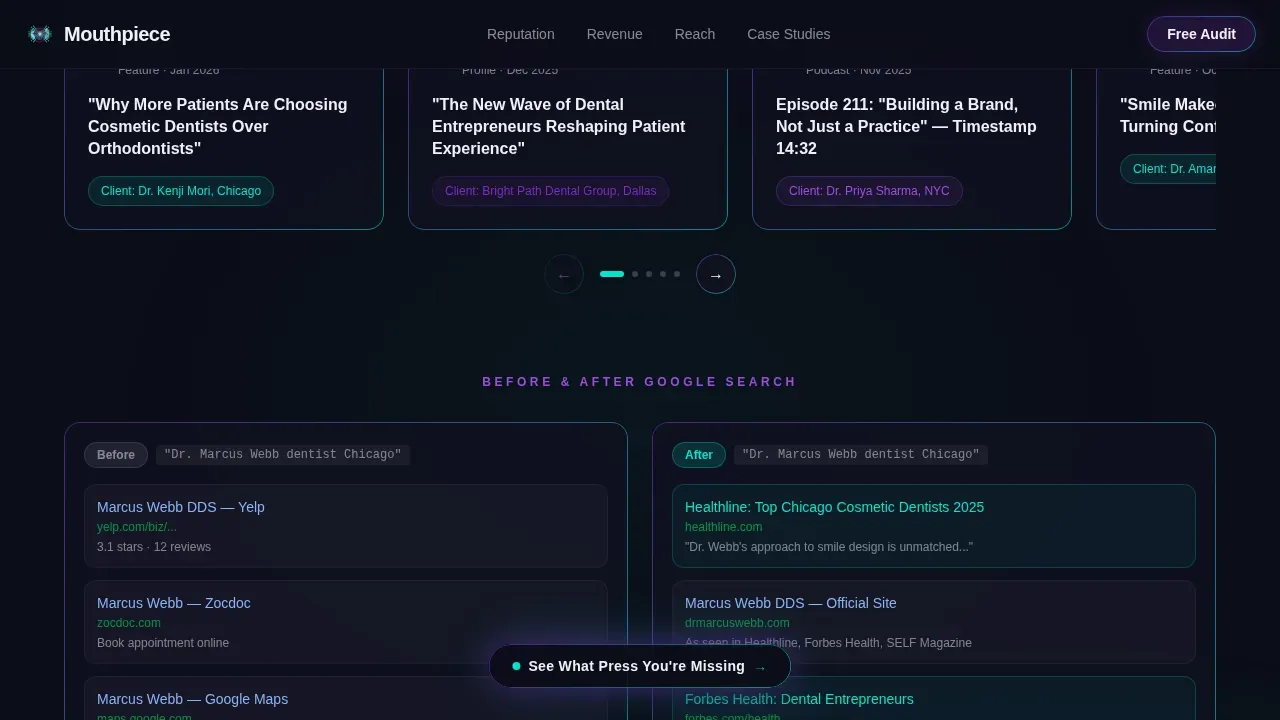 Immersive Dental PR Agency Landing Page Template