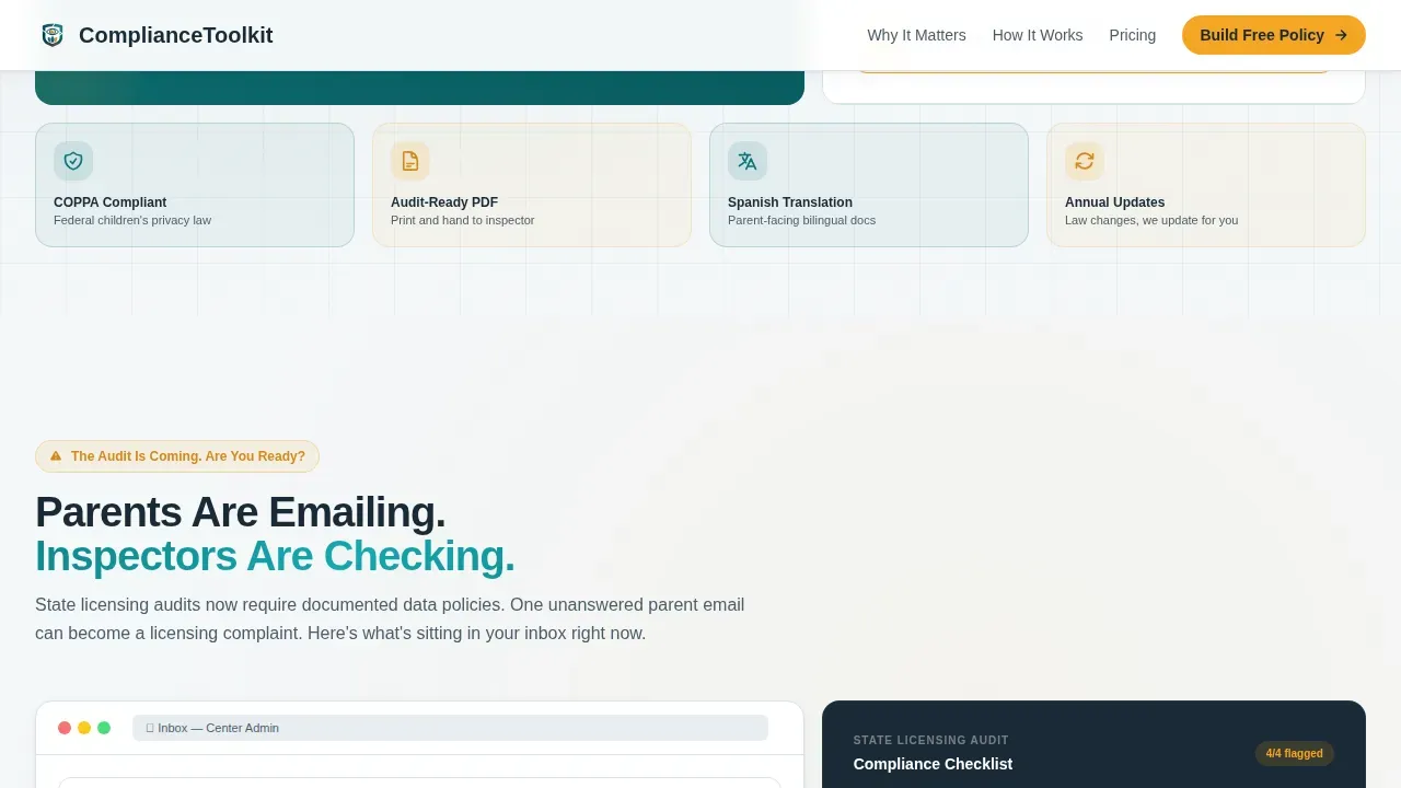 Regulatory Childcare Documentation Landing Page Template