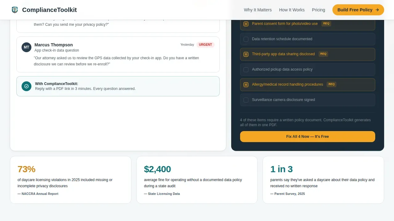 Regulatory Childcare Documentation Landing Page Template