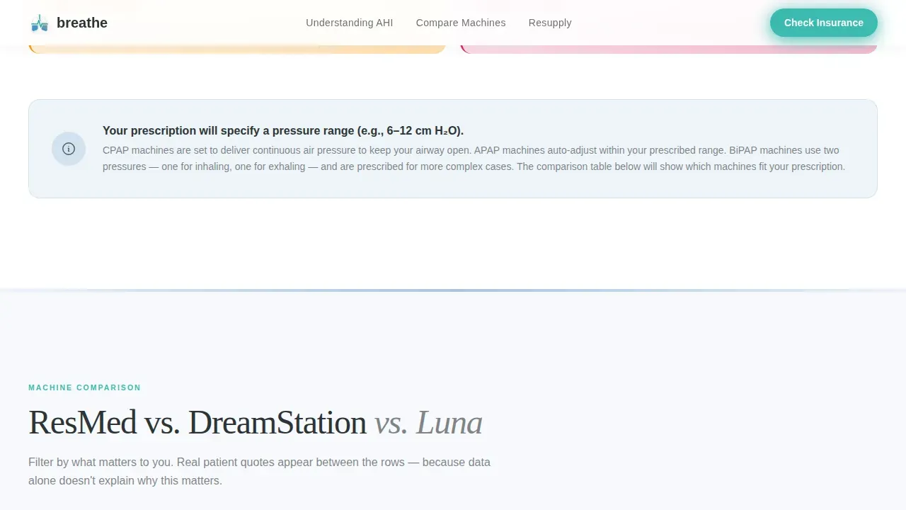 CPAP Equipment Comparison Landing Page Template