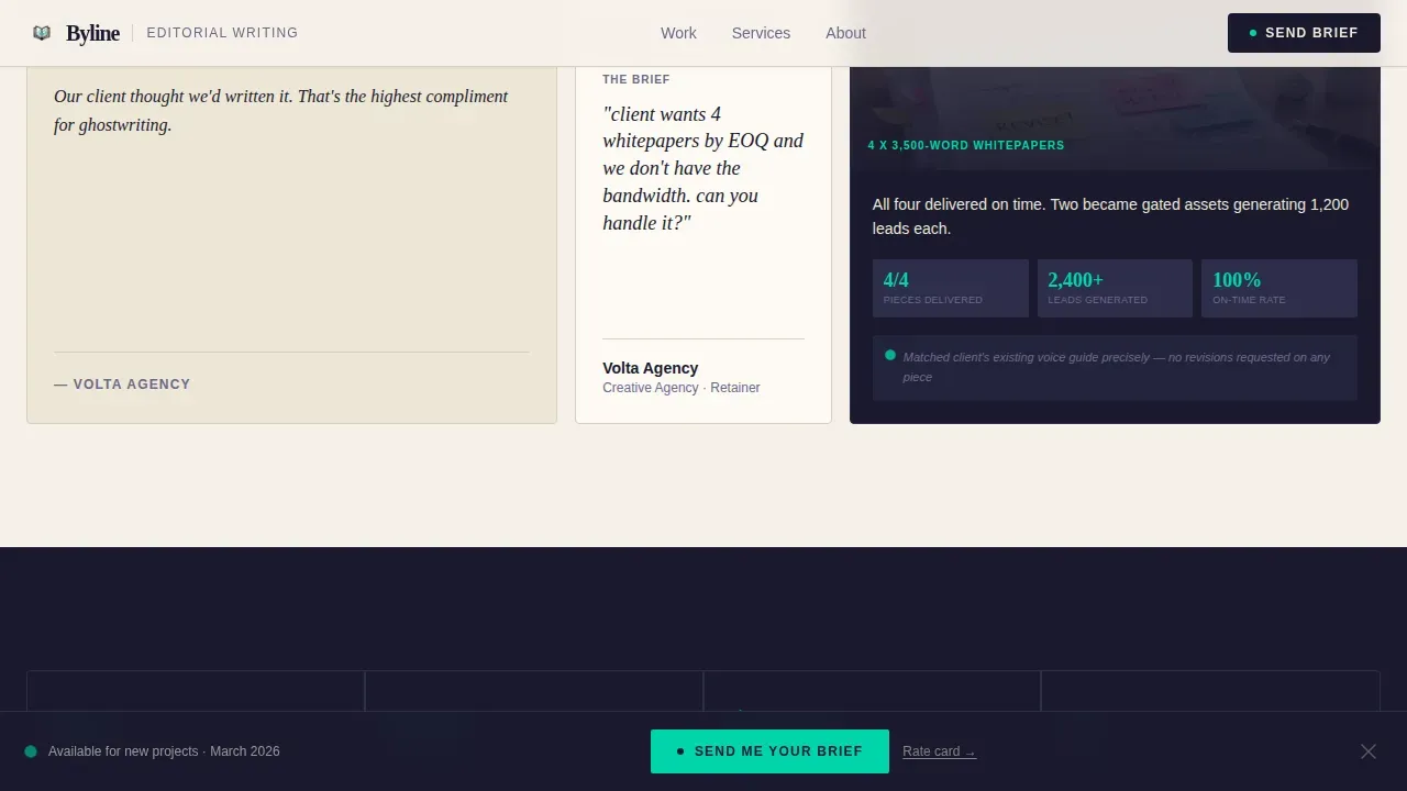 Ink & Paper Content Writer Portfolio Landing Page