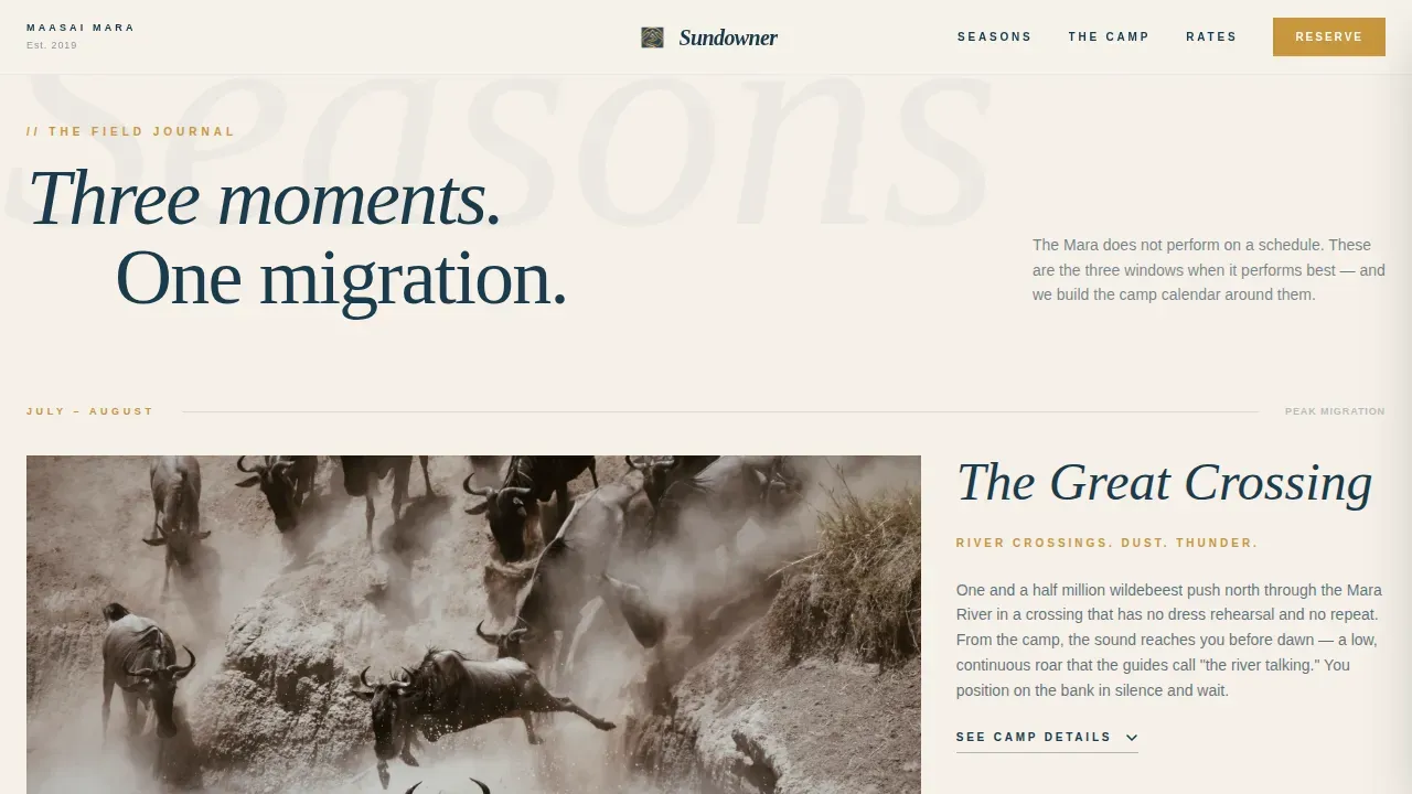 Ultra-Luxury Safari Camp Seasonal Photography Website Template