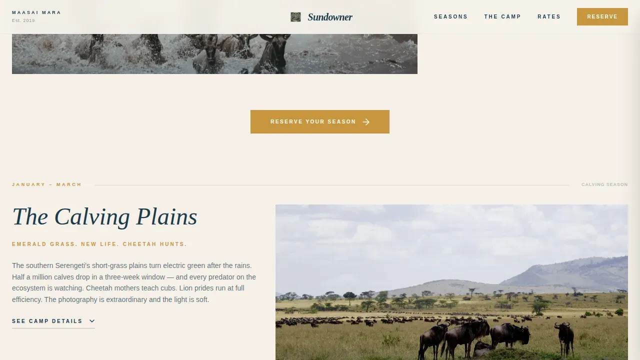 Ultra-Luxury Safari Camp Seasonal Photography Website Template