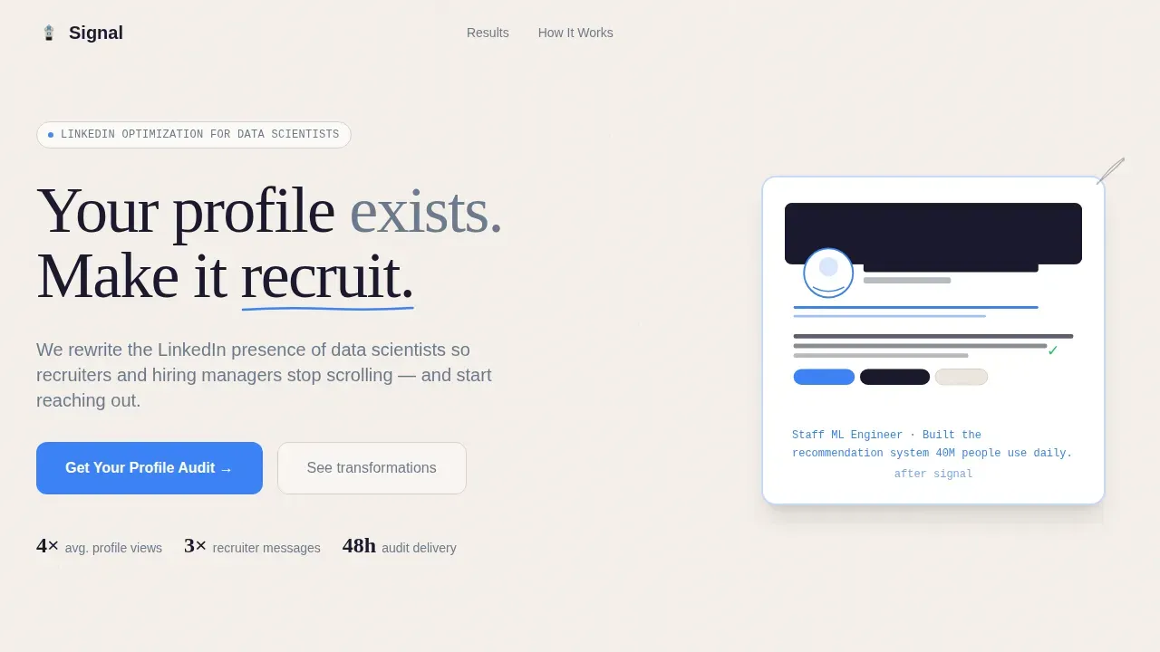 Data Scientist LinkedIn Optimization Landing Page Template