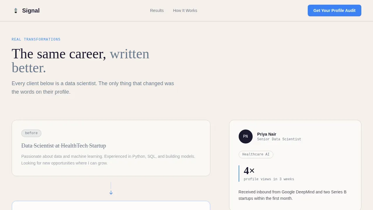Data Scientist LinkedIn Optimization Landing Page Template