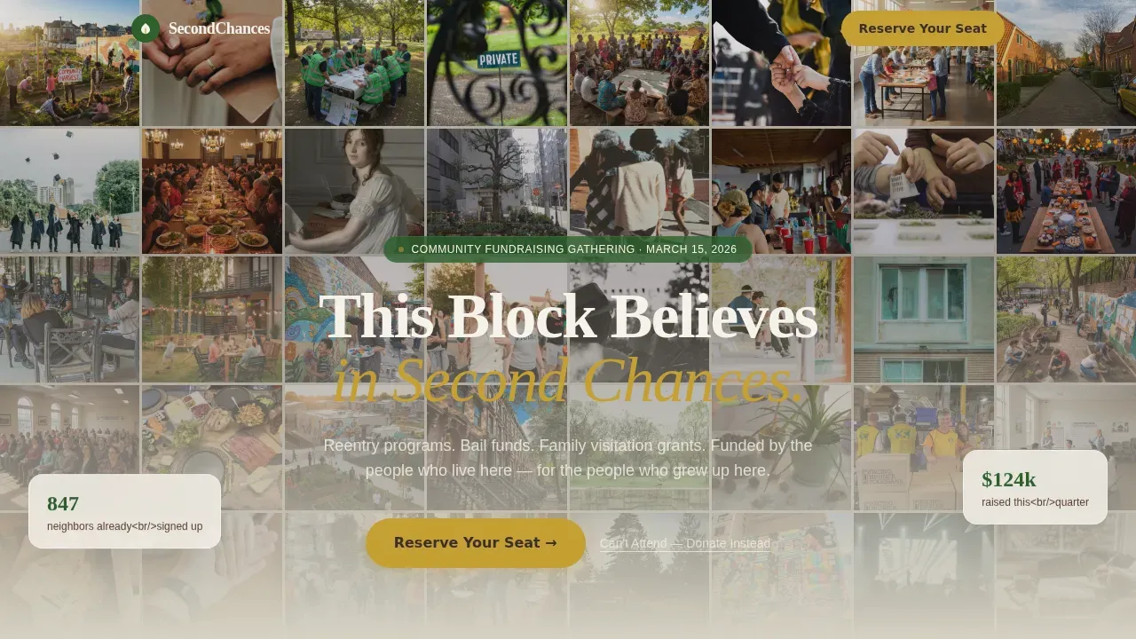 Community Reentry Fundraising Event Landing Page Template