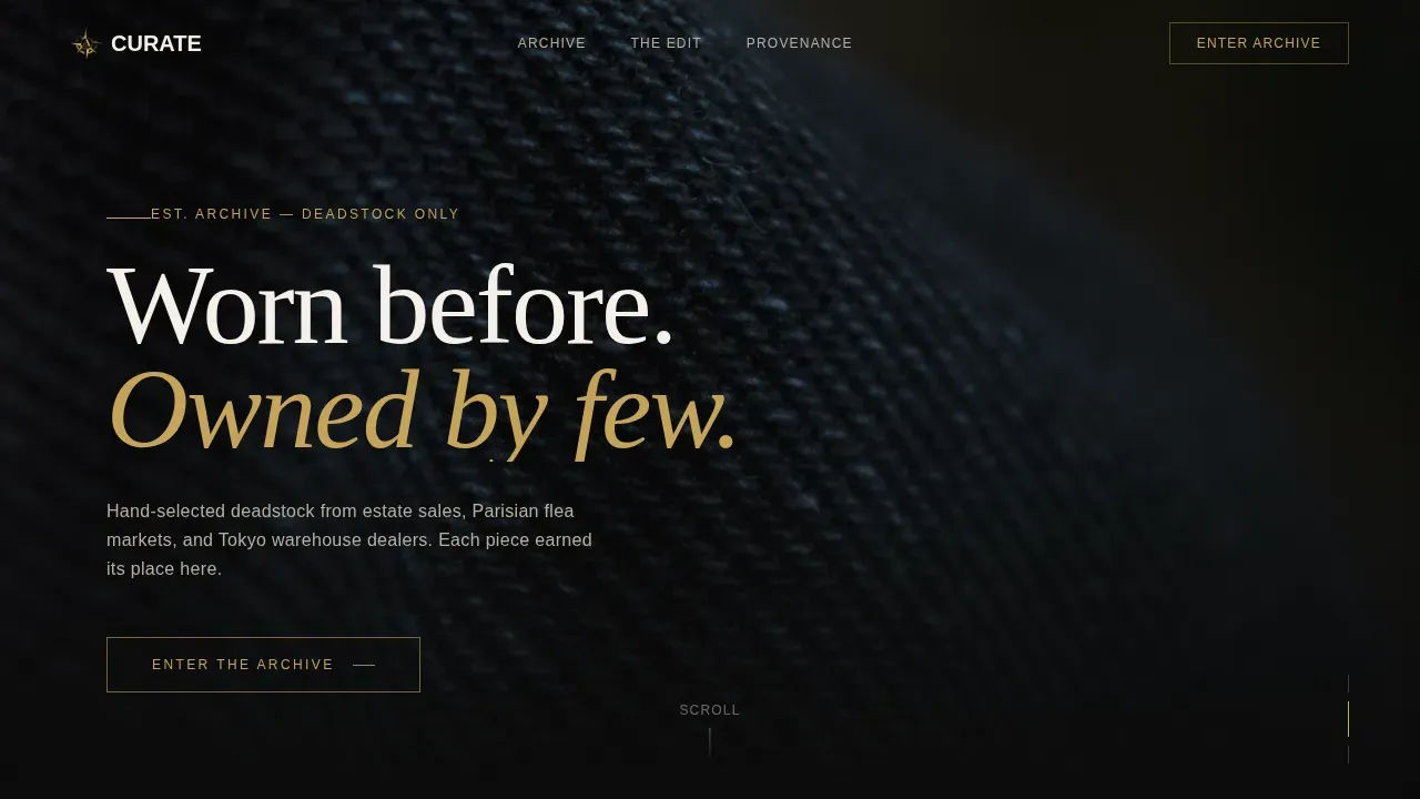 Luxe Minimal Vintage Clothing Brand Landing Page