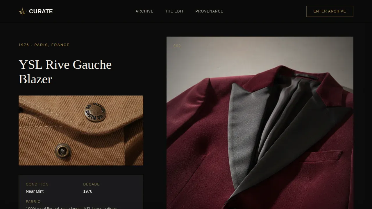 Luxe Minimal Vintage Clothing Brand Landing Page