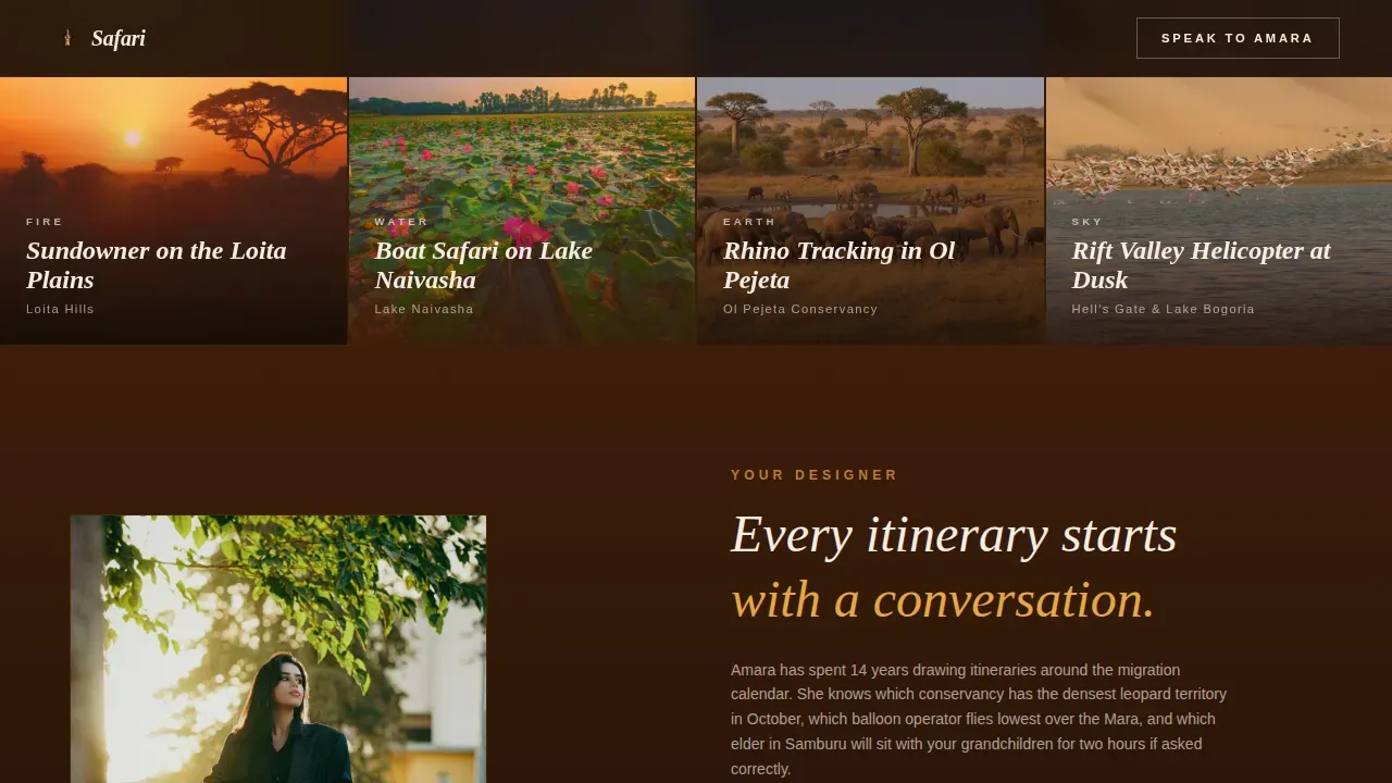 Curated Luxury Kenya Travel Landing Page Template