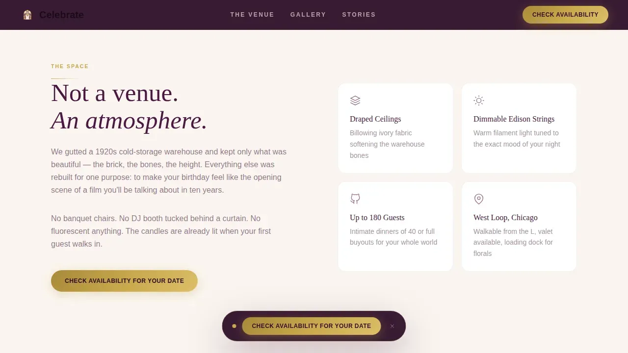 Premium Party Destination Landing Page Template