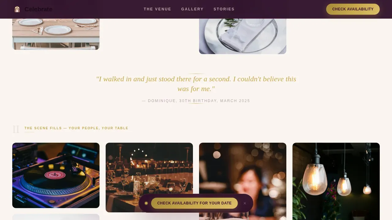 Premium Party Destination Landing Page Template