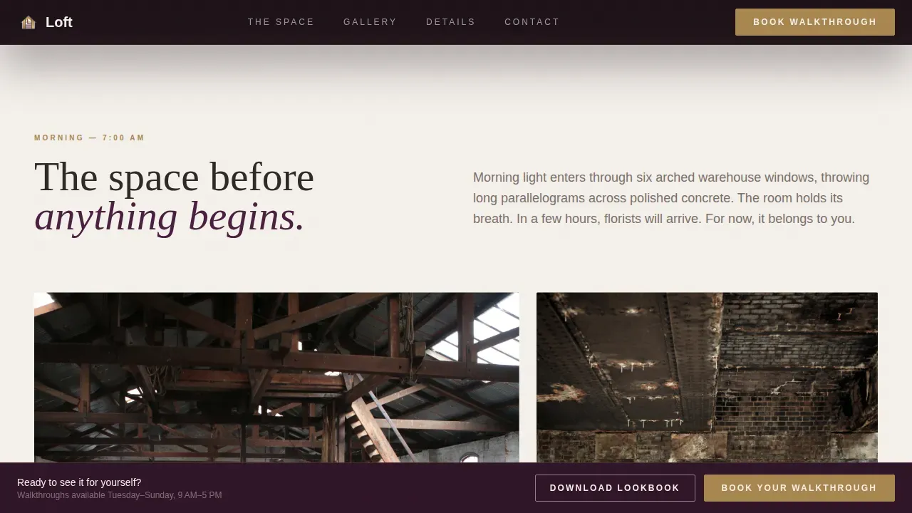 Industrial Venue Landing Page Template | Heritage Story