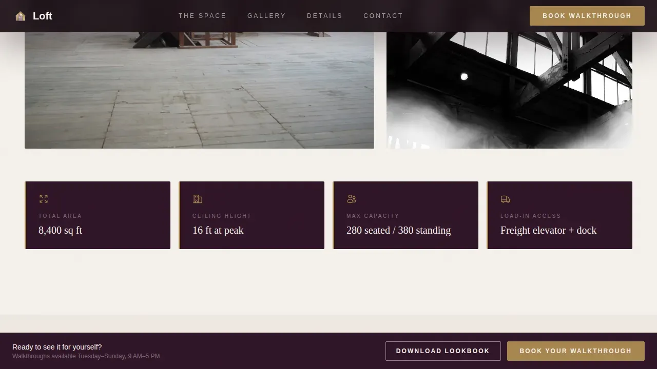 Industrial Venue Landing Page Template | Heritage Story