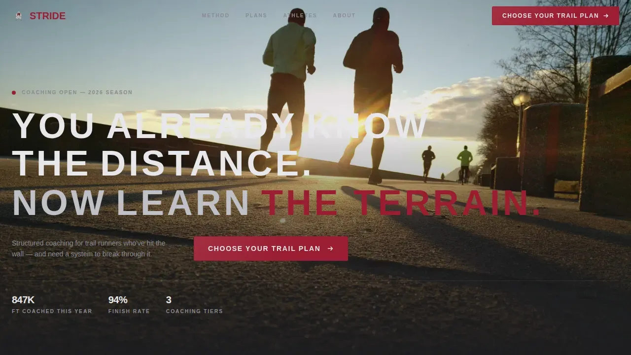 Industrial Raw Trail Running Coaching Landing Page Template
