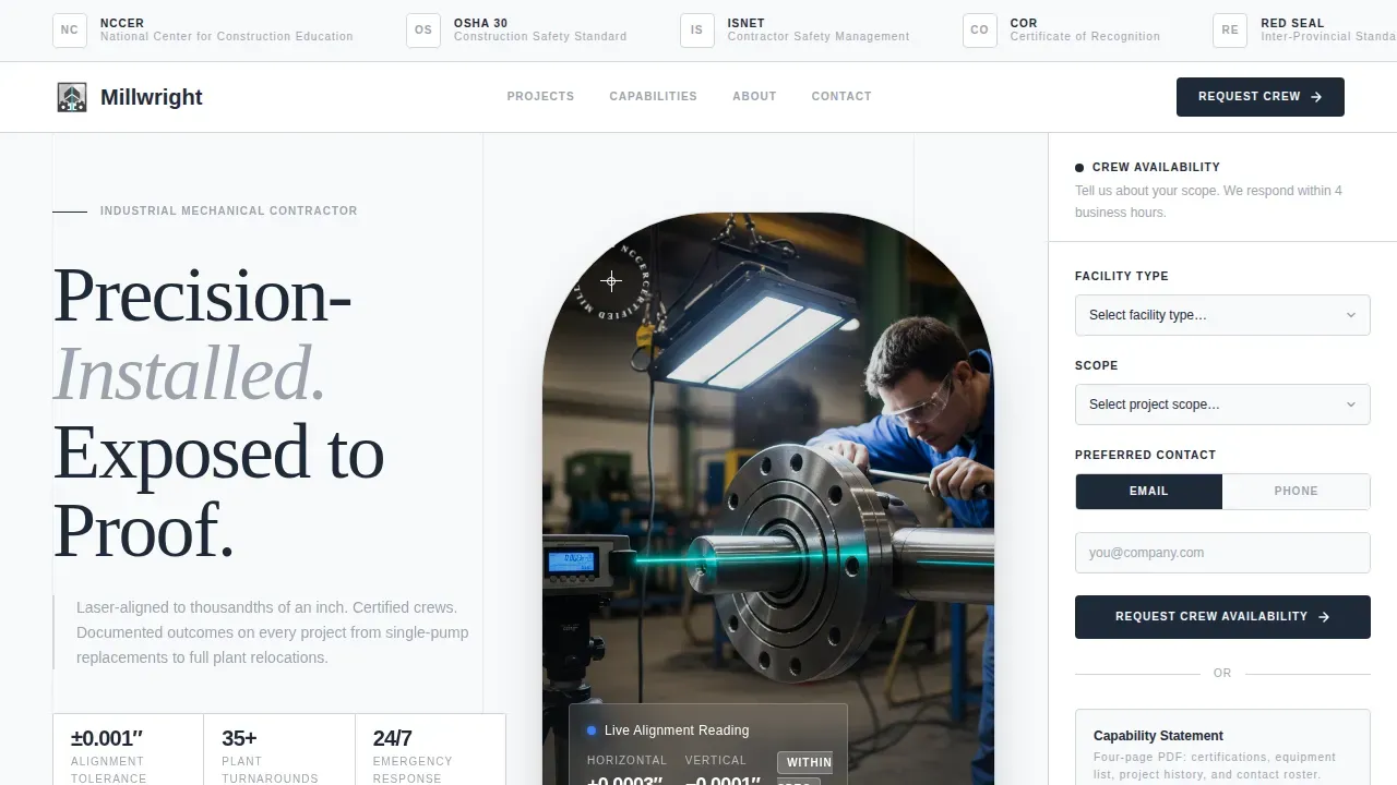 Specialist Millwright Business Site Maintenance Website Template