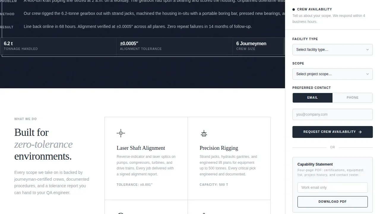 Specialist Millwright Business Site Maintenance Website Template