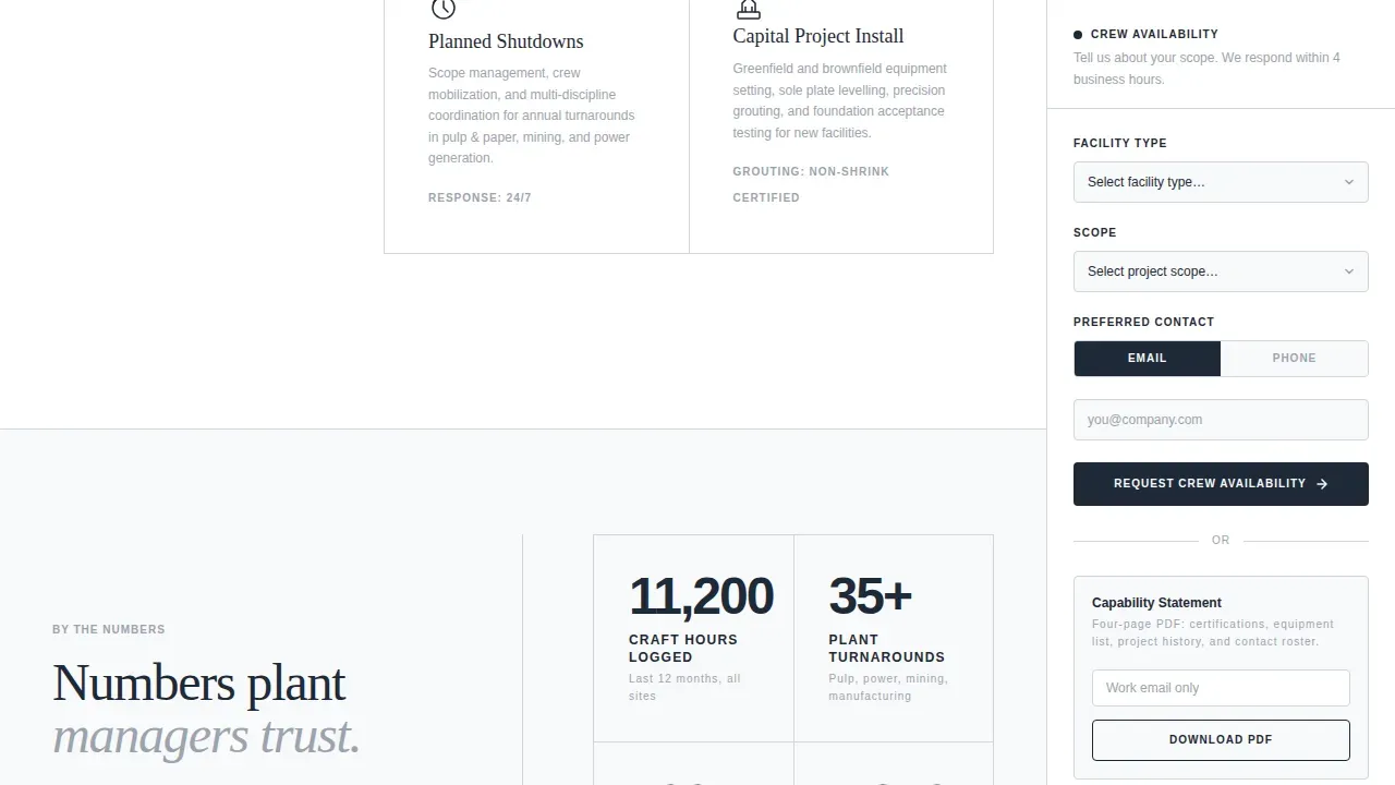 Specialist Millwright Business Site Maintenance Website Template