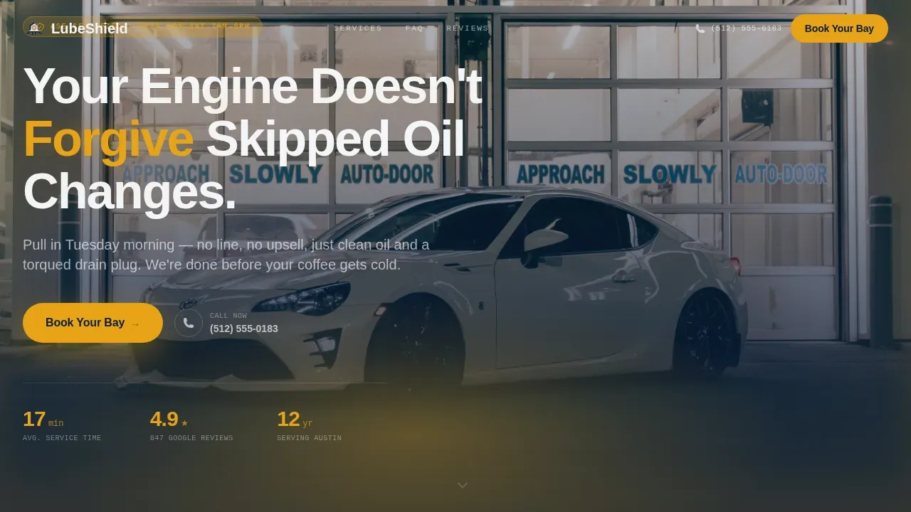 Oil Change Booking Landing Page Template