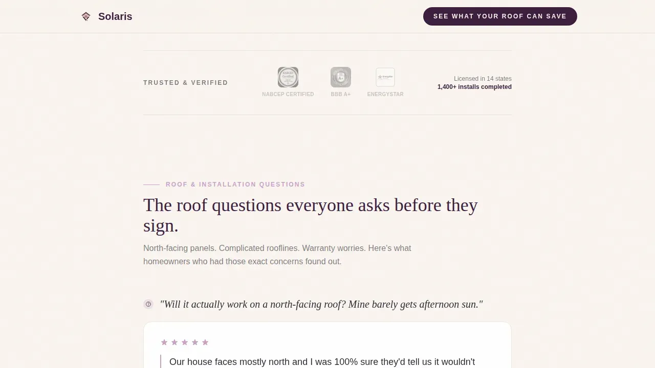 Solar Installer Customer Review Landing Page Template