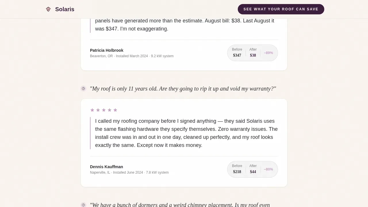 Solar Installer Customer Review Landing Page Template