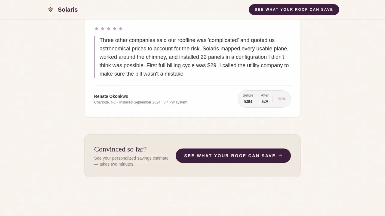 Solar Installer Customer Review Landing Page Template