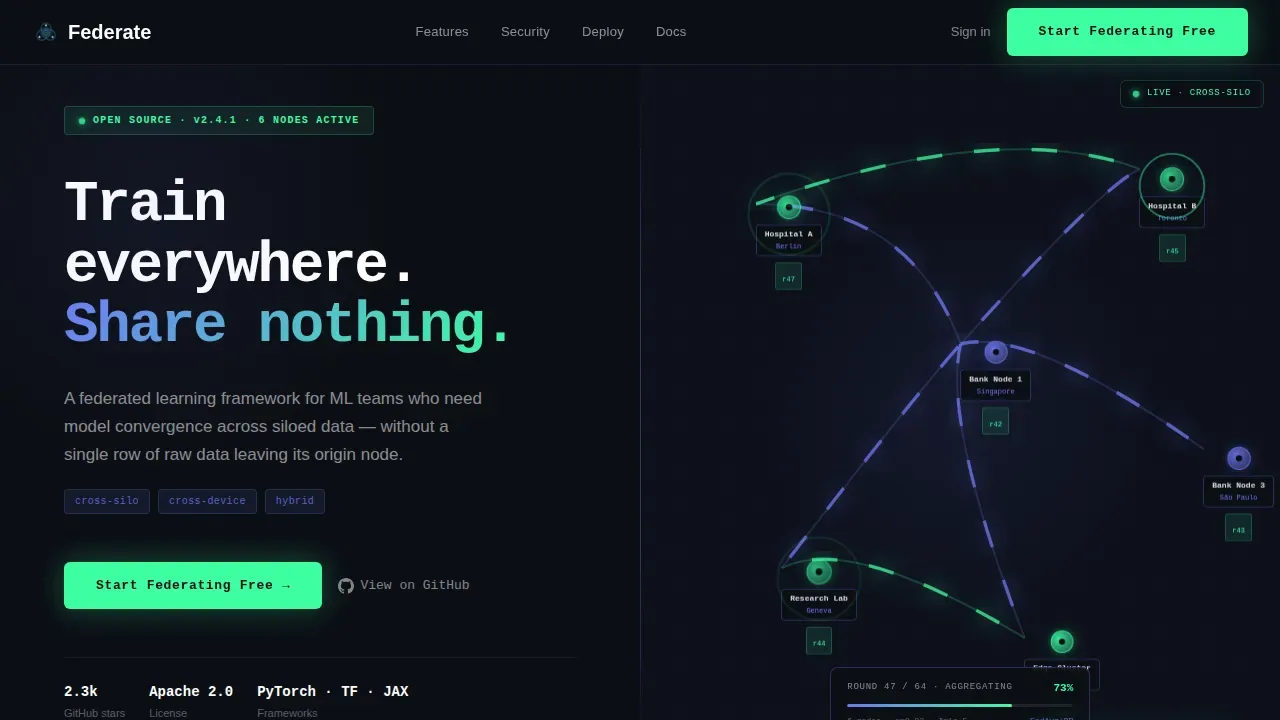 Privacy-First Federated Learning Platform Landing Page