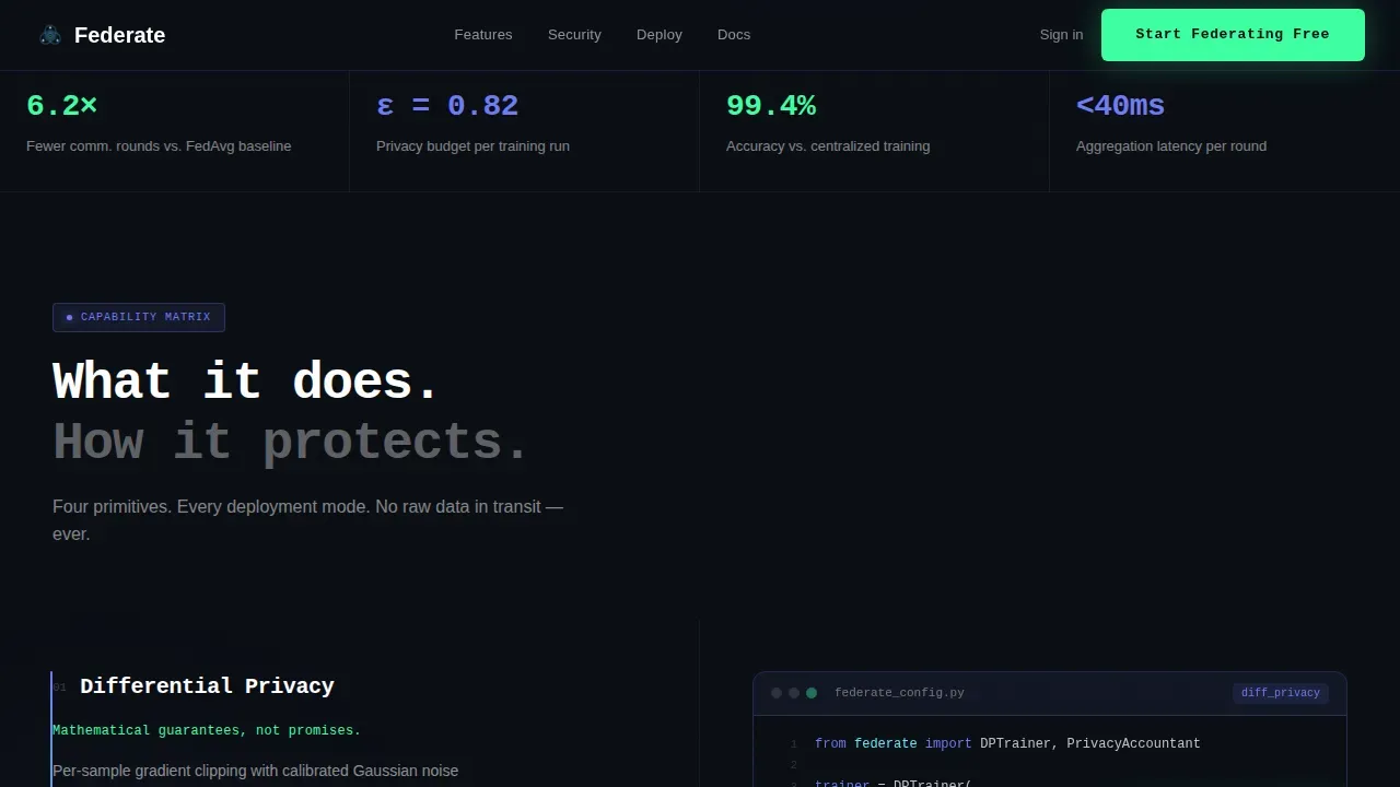 Privacy-First Federated Learning Platform Landing Page