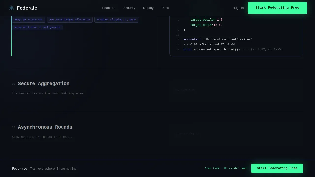 Privacy-First Federated Learning Platform Landing Page