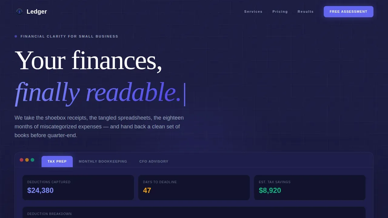 Specialist Accounting Digital Presence Pricing & Packages Website Template