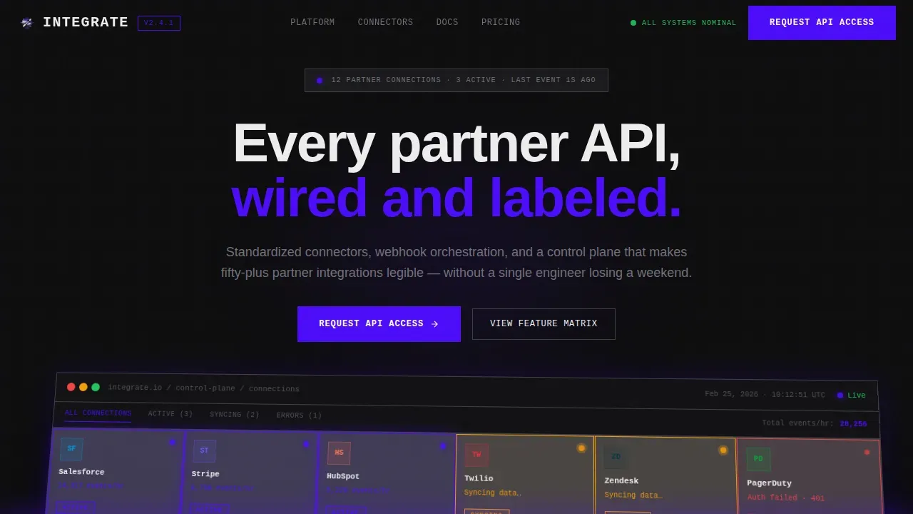 Bold Brutalist Partner Integration Portal Landing Page