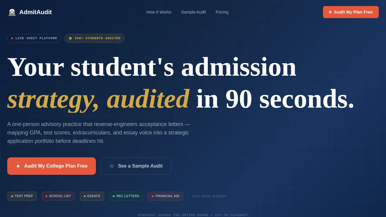 Free Audit Dashboard College Planning Advisor Landing Page
