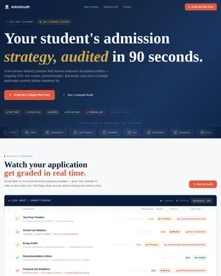 Free Audit Dashboard College Planning Advisor Landing Page