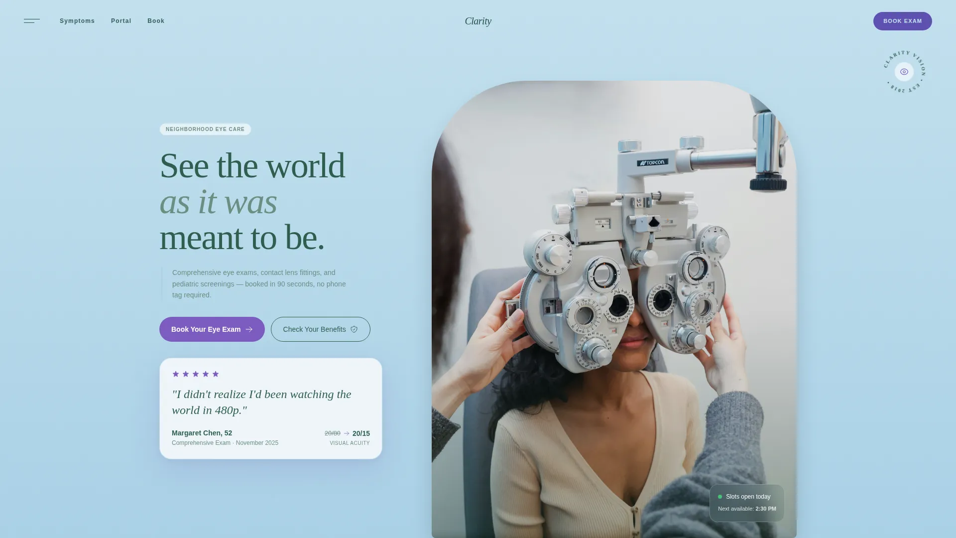 Optometrist Patient Portal Landing Page Template
