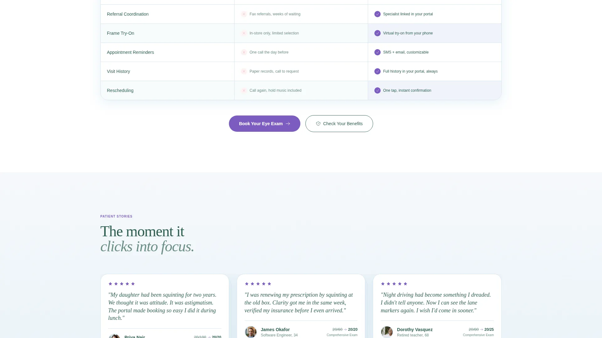 Optometrist Patient Portal Landing Page Template