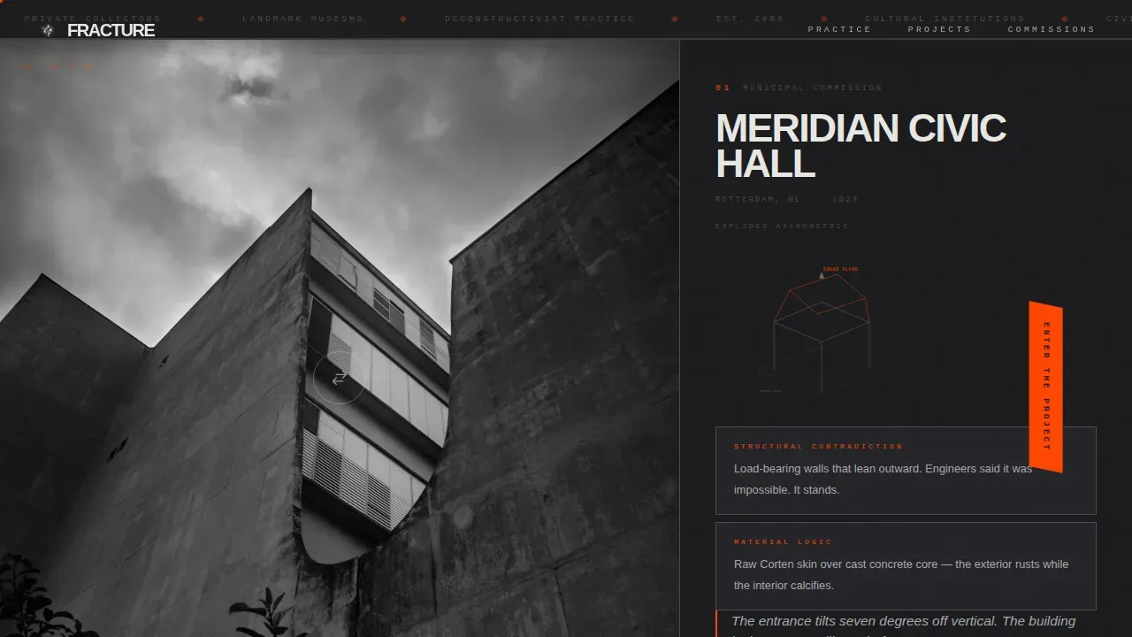 Bold Brutalist Deconstructivist Architecture Landing Page
