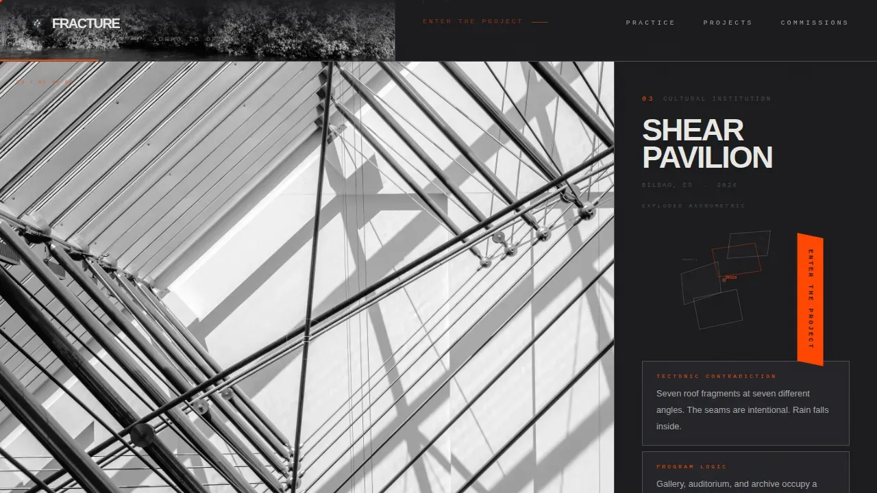 Bold Brutalist Deconstructivist Architecture Landing Page