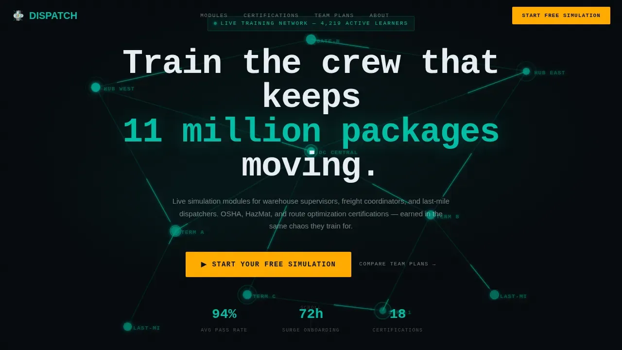 Live Simulation Logistics Training Landing Page Template