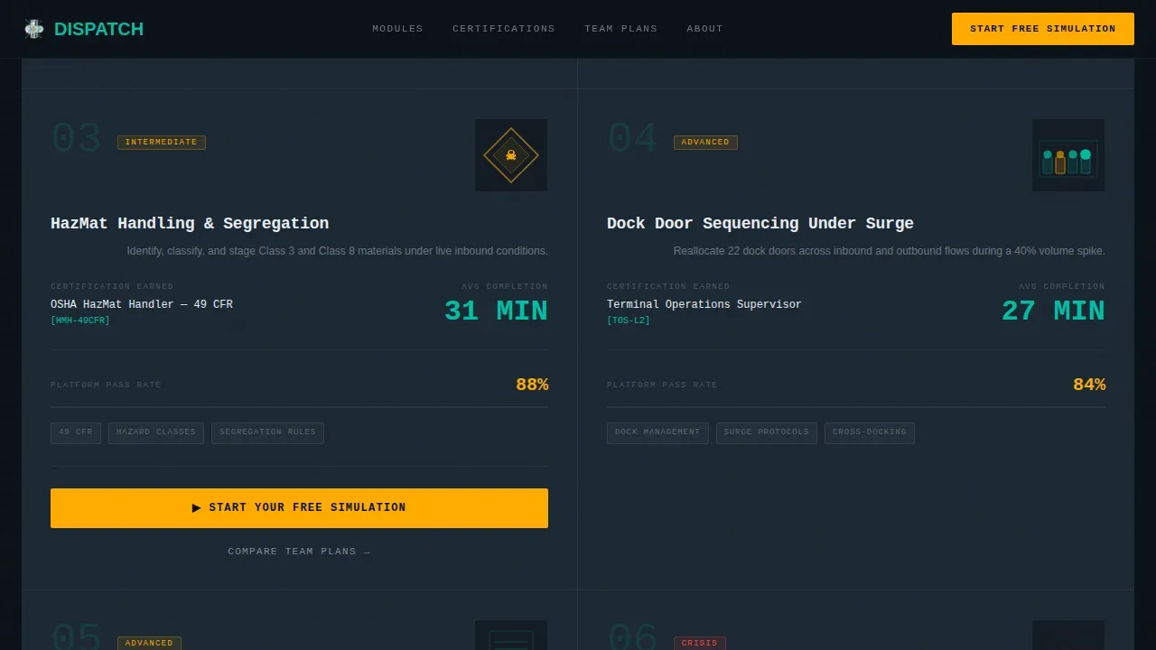 Live Simulation Logistics Training Landing Page Template