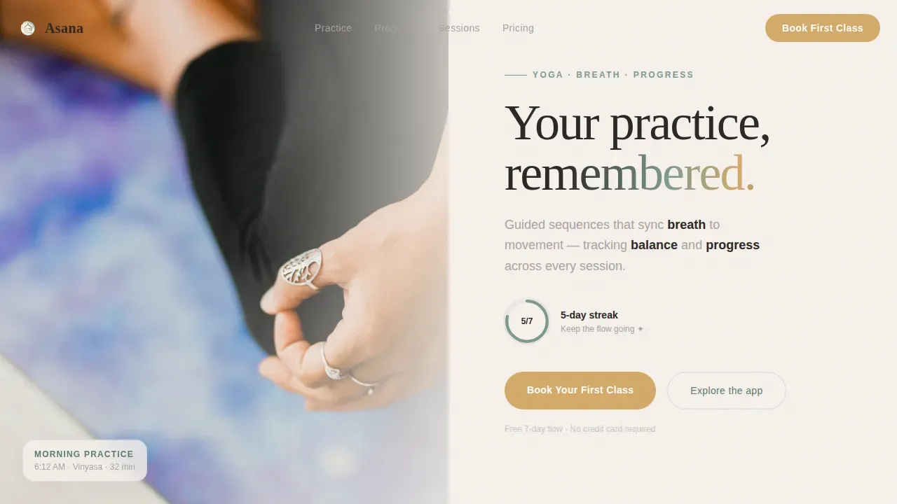Guided Yoga App & Tracker Landing Page Template