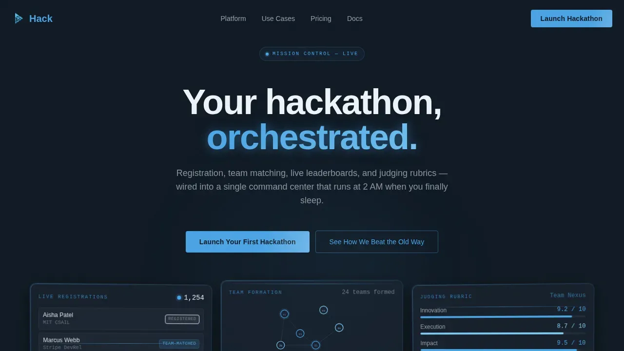 Command Center Hackathon Platform Landing Page Template