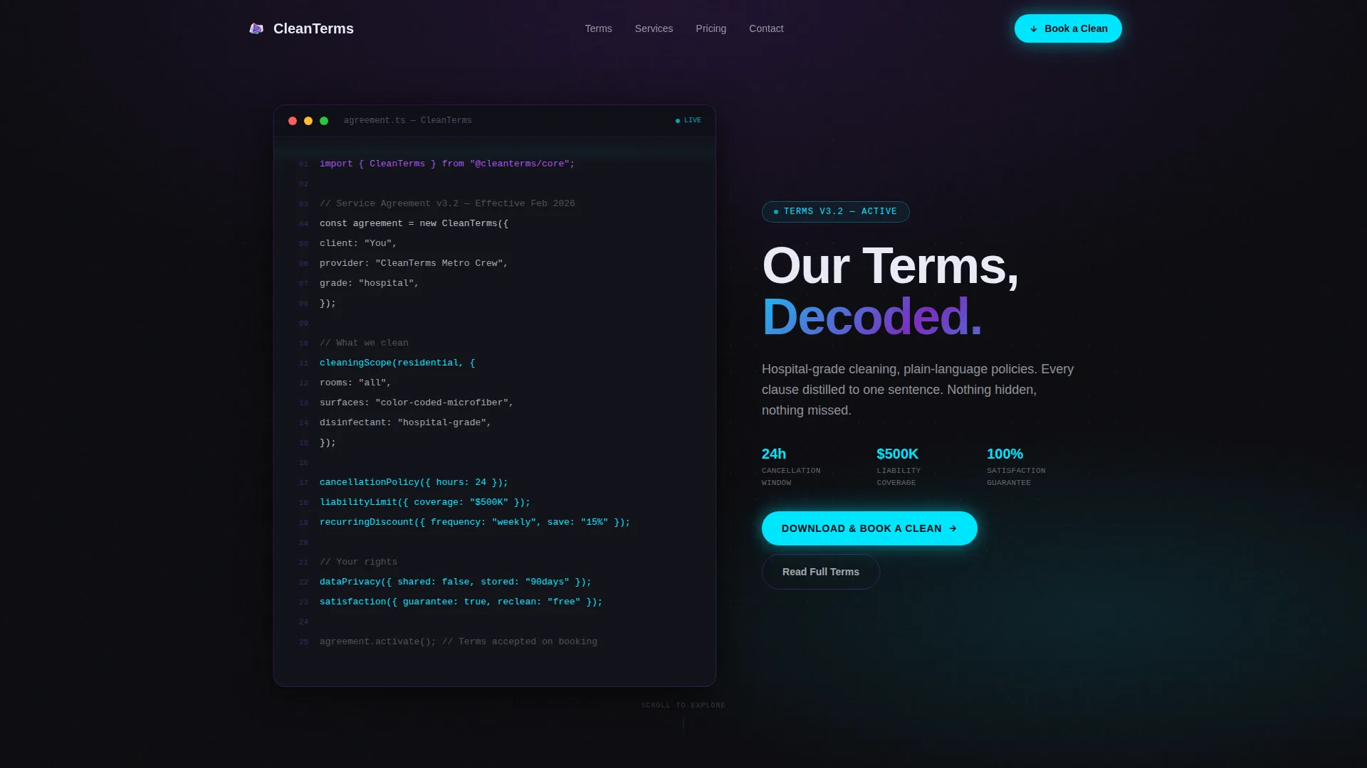 Cleaning Service Terms of Service Plain-Language Website Template
