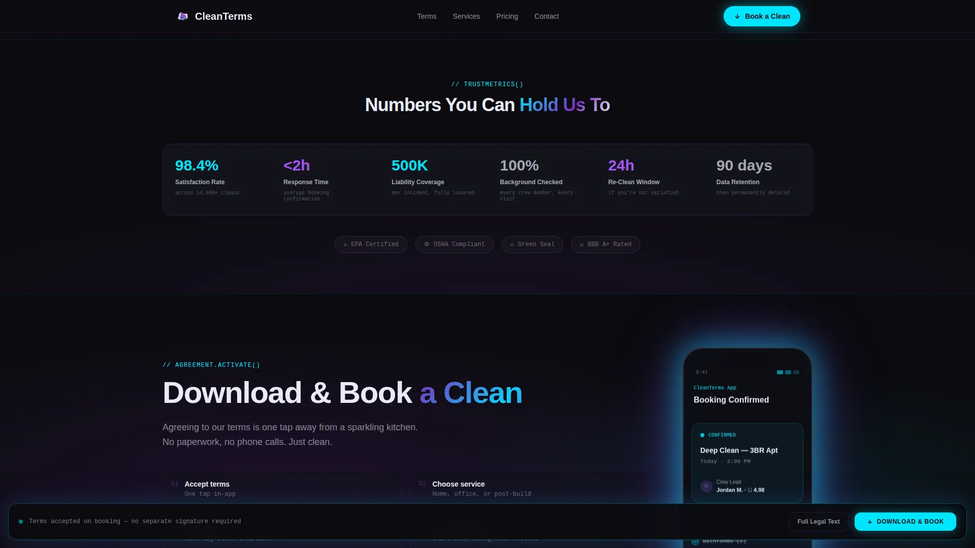 Cleaning Service Terms of Service Plain-Language Website Template