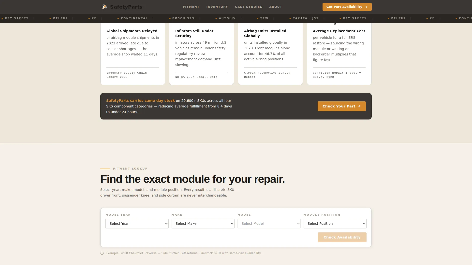 Automotive Airbag & Safety Parts Landing Page