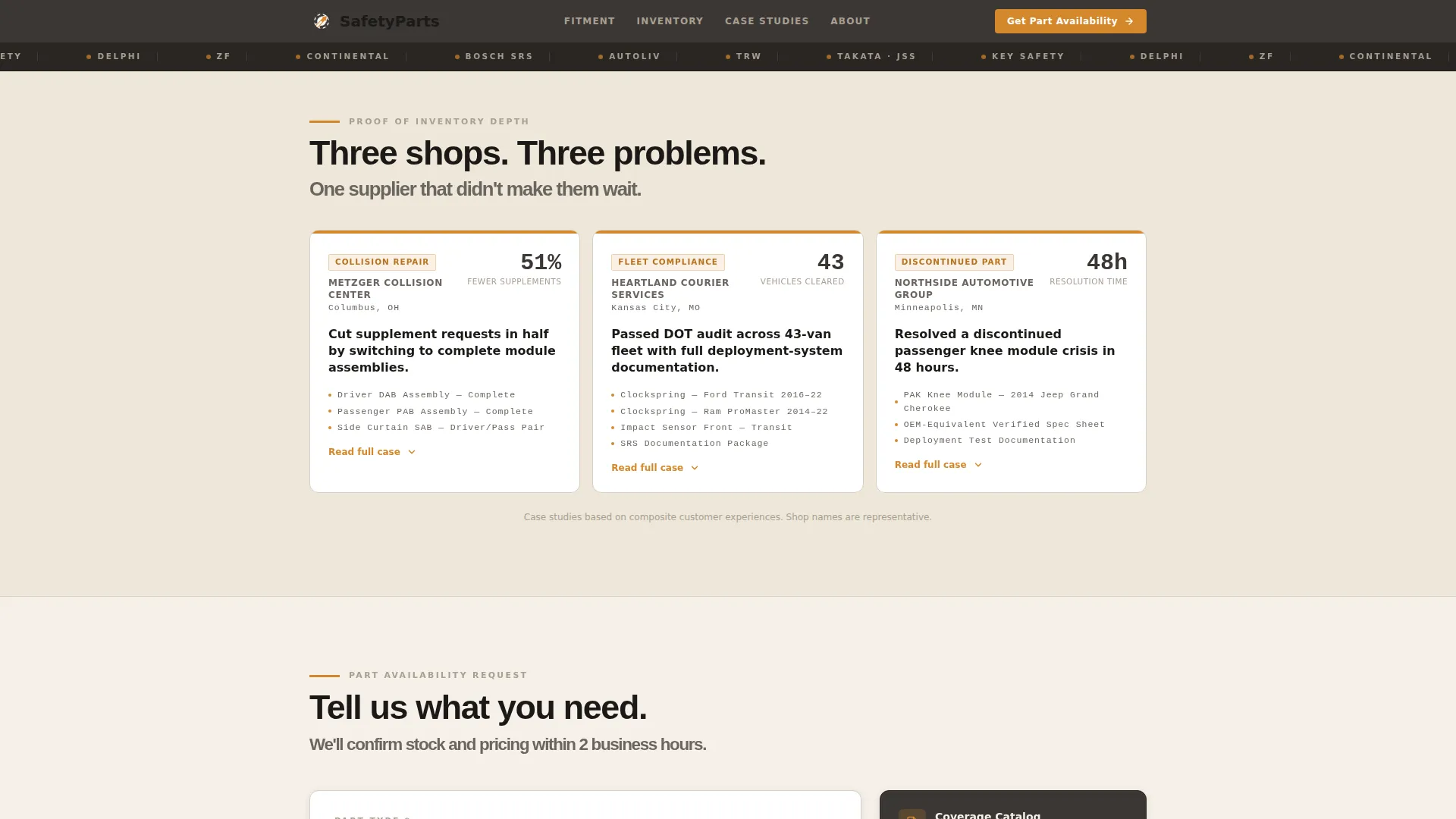 Automotive Airbag & Safety Parts Landing Page